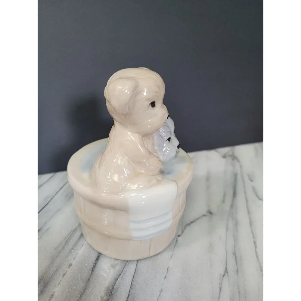 Vintage Ceramic Puppy‎ Figurine In Bathtub By Artmark Japan Collectible